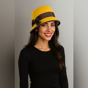 100% wool  Mustard and Chocolate Hat